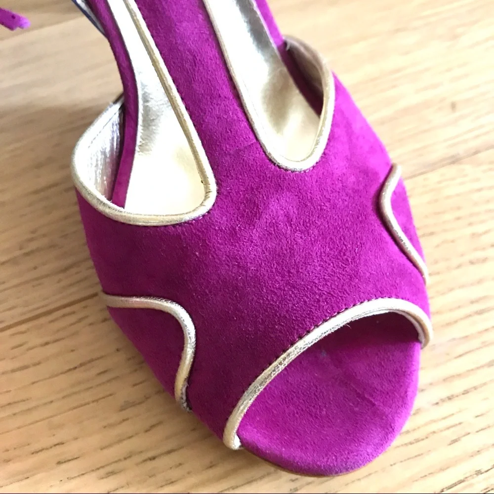 Color Block Blue & Fuchsia Leather Suede Heels – Size 7.5 (EU 38) - Picture 7 of 7